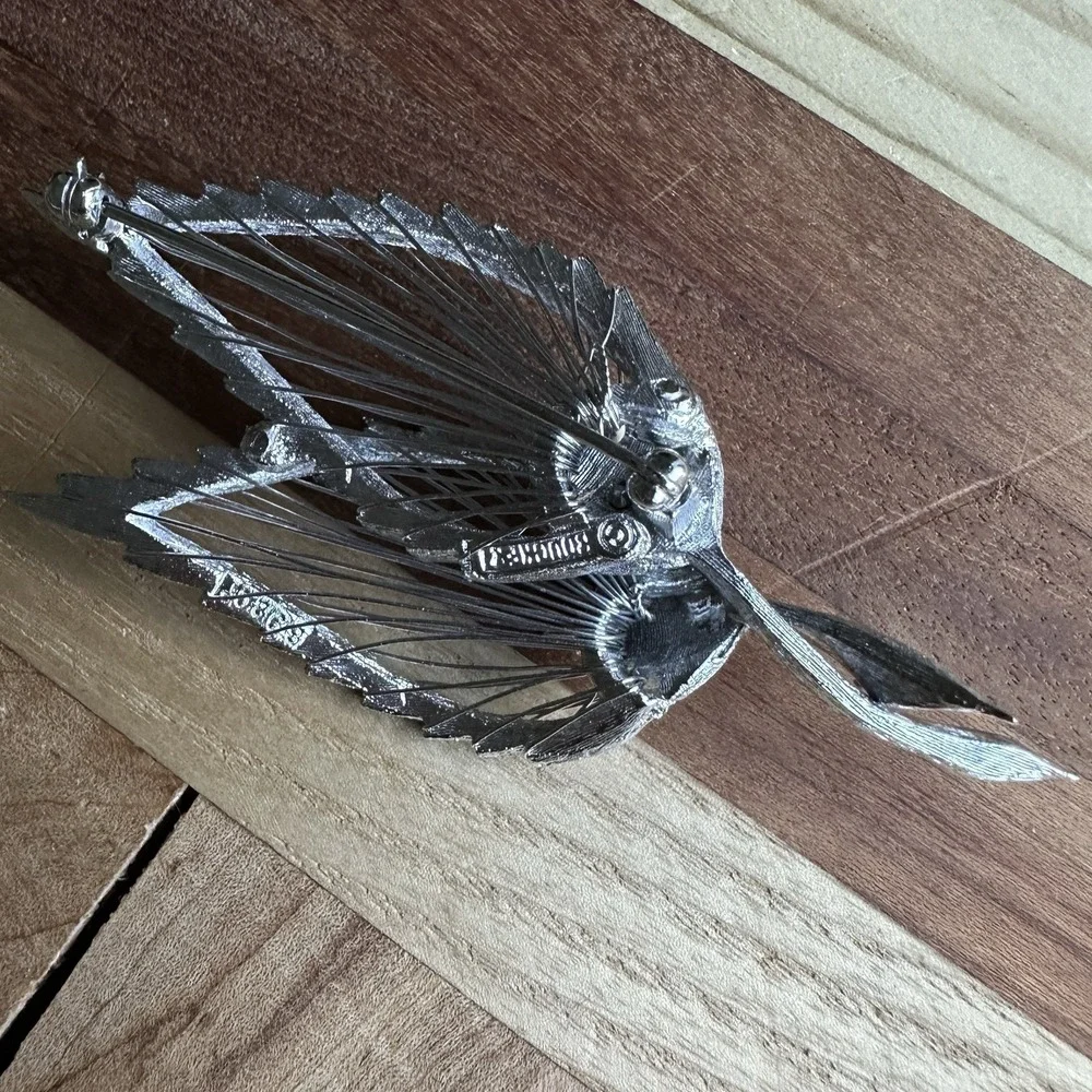 Vintage Boucher Brooch Pin 3.1 Inch Detailed Open Wire Work Leaves Silver Signed